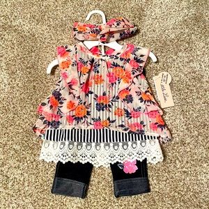 12m girls floral 2-piece outfit with head band.